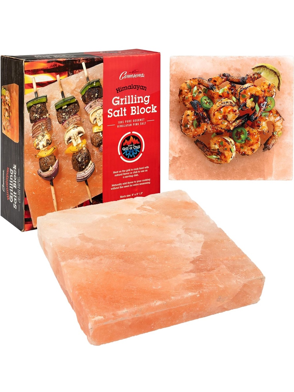 Camerons Himalayan Pink Salt Block for Grilling (8"x8") - Barbecue Grill Slab